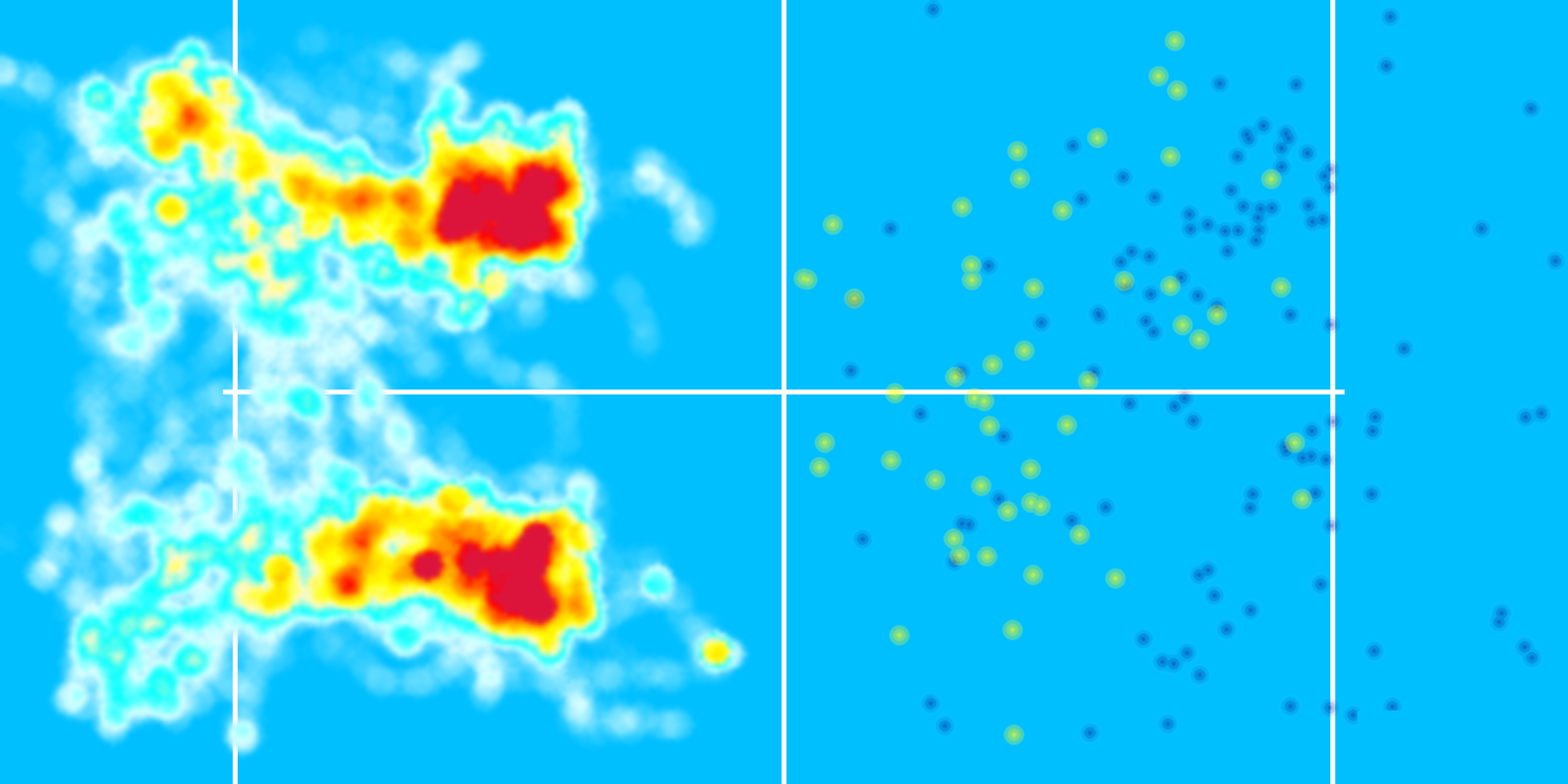 Movement density on the left half and ball placement on the right half of the court